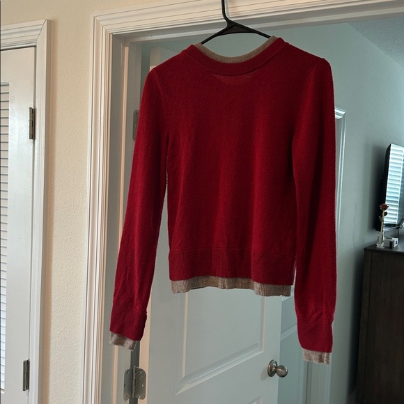NAADAM Red and Gray Wool Blend Sweater, Red Cashmino Layered Cardigan - Picture 5 of 8